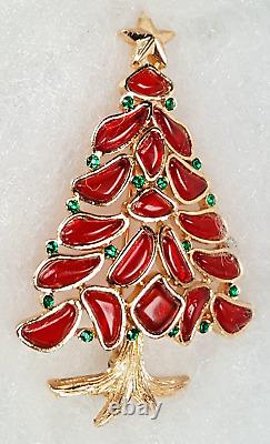 RED Vintage TRIFARI Poured GlassChristmas Tree Pin/Brooch-RARE-MODERN MOSAICS