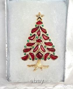 RED Vintage TRIFARI Poured GlassChristmas Tree Pin/Brooch-RARE-MODERN MOSAICS