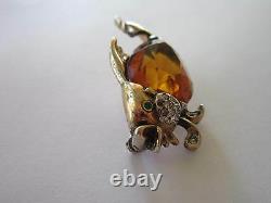 REJA Vintage Sterling/Gold-Wash Fish Brooch with Faceted Topaz Rhinestone Belly