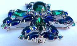 RHINESTONE VENDOME BROOCH Vintage Maltese Cross Blue & Green Coro, Pendant, Pin