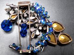 ROGER JEAN PIERRE Depose Electric Blue Glass Rhinestone Crystal Vintage Fur Clip