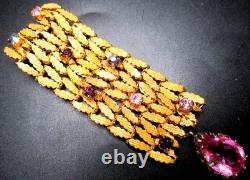 ROGER JEAN PIERRE Depose Pink & Purple Rhinestone Vintage Fur Clip