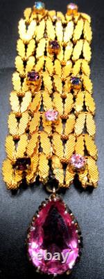 ROGER JEAN PIERRE Depose Pink & Purple Rhinestone Vintage Fur Clip