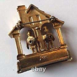 Rare Coro Signed A Katz 1947 Boy And Girl Weather House Brooch