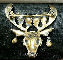 Rare Eisenberg Original Sterling Moose Reindeer Rhinestone Brooch Pin Vintage