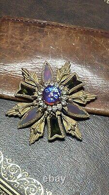 Rare Florenza Dragon's Breath Lavender Glass Rhinestone Gold Plated Brooch