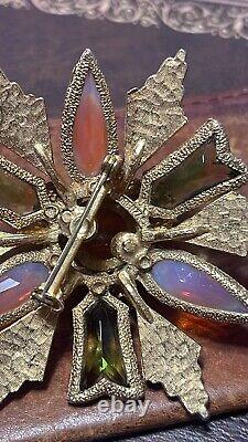 Rare Florenza Dragon's Breath Lavender Glass Rhinestone Gold Plated Brooch