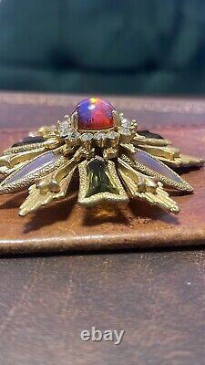 Rare Florenza Dragon's Breath Lavender Glass Rhinestone Gold Plated Brooch