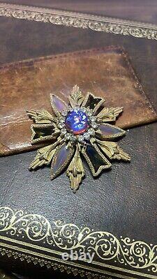 Rare Florenza Dragon's Breath Lavender Glass Rhinestone Gold Plated Brooch