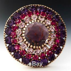 Rare Gorgeous Big Vintage 1950's Weiss Purple Pink Rhinestone Tiered Brooch Pin