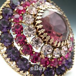 Rare Gorgeous Big Vintage 1950's Weiss Purple Pink Rhinestone Tiered Brooch Pin