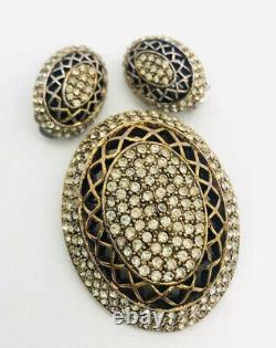 Rare HAR Pave Set Clear Rhinestone Open Work Brooch Earring Demi Vintage Jewelry