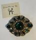 Rare Joseff of Hollywood Brooch PIN Green Emerald Gold Vintage Costume