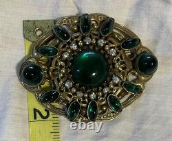 Rare Joseff of Hollywood Brooch PIN Green Emerald Gold Vintage Costume