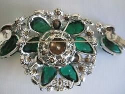 Rare Large Vintage Schreiner New York Colorful Brooch And Earring Set