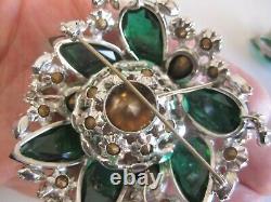 Rare Large Vintage Schreiner New York Colorful Brooch And Earring Set