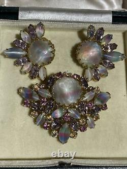 Rare Signed Hattie Carnegie Rhinestone Set Brooch Earrings Vintage Costume