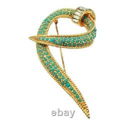 Rare Signed Vintage HATTIE CARNEGIE Faux Turquoise & Rhinestone Brooch