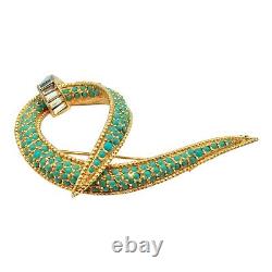 Rare Signed Vintage HATTIE CARNEGIE Faux Turquoise & Rhinestone Brooch