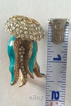 Rare VTG KENNETH J LANE KJL jellyfish COUTURE BROOCH PIN enameled Rhinestone