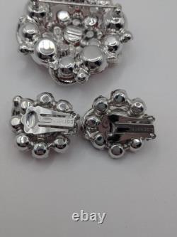 Rare Vintage 1950s Eisenberg Brooch And Clip Earring Set Red Stones, Ornate