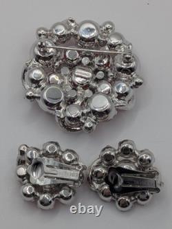 Rare Vintage 1950s Eisenberg Brooch And Clip Earring Set Red Stones, Ornate