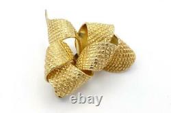Rare Vintage 1960s CHRISTIAN DIOR Germany Gold-Plated Textured Bow Brooch
