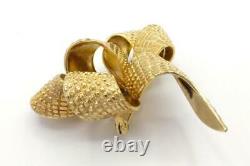 Rare Vintage 1960s CHRISTIAN DIOR Germany Gold-Plated Textured Bow Brooch