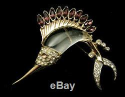 Rare Vintage 2-1/2 Signed Coro Goldtone Jelly Belly Swordfish Brooch Pin A15