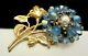 Rare Vintage 2-1/2 Signed Miriam Haskell Goldtone Blue Glass Flower Brooch Pin