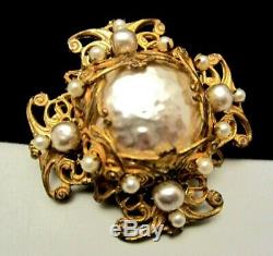 Rare Vintage 2 Signed Miriam Haskell Faux Pearl Maltese Cross Brooch Pin A9