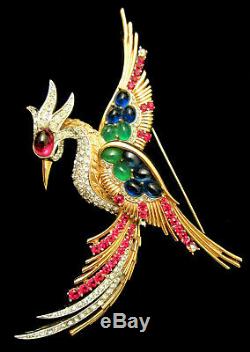 Rare Vintage 4-1/2 Signed/Numbered Boucher Jeweled Bird of Paradise Brooch Pin