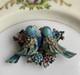 Rare Vintage 40s Coro Duette Enamel Love Birds Fur Clips Rhinestone Pin Brooch