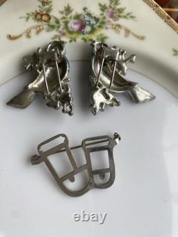 Rare Vintage 40s Coro Duette Enamel Love Birds Fur Clips Rhinestone Pin Brooch