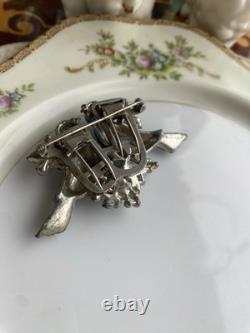 Rare Vintage 40s Coro Duette Enamel Love Birds Fur Clips Rhinestone Pin Brooch