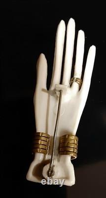 Rare Vintage Art Deco Celluloid Ring & Bracelet Hand BroochPinGlam Fabulous