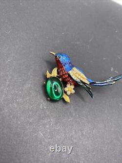Rare Vintage Brooch Figural Enameled & Rhinestone Bird Beautiful Colors Pin