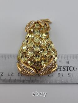 Rare Vintage CINER Fruit PINEAPPLE RHINESTONE CRYSTAL BROOCH LARGE PIN