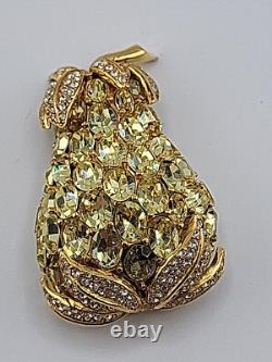 Rare Vintage CINER Fruit PINEAPPLE RHINESTONE CRYSTAL BROOCH LARGE PIN