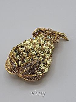 Rare Vintage CINER Fruit PINEAPPLE RHINESTONE CRYSTAL BROOCH LARGE PIN