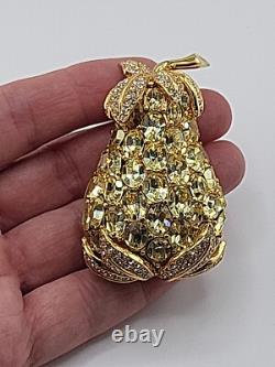 Rare Vintage CINER Fruit PINEAPPLE RHINESTONE CRYSTAL BROOCH LARGE PIN