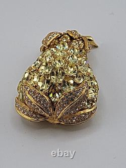 Rare Vintage CINER Fruit PINEAPPLE RHINESTONE CRYSTAL BROOCH LARGE PIN