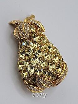 Rare Vintage CINER Fruit PINEAPPLE RHINESTONE CRYSTAL BROOCH LARGE PIN