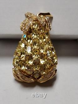 Rare Vintage CINER Fruit PINEAPPLE RHINESTONE CRYSTAL BROOCH LARGE PIN
