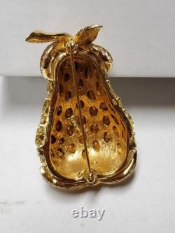 Rare Vintage CINER Fruit PINEAPPLE RHINESTONE CRYSTAL BROOCH LARGE PIN
