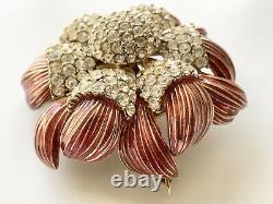 Rare Vintage Ciner Flower Brooch Large Layered Rhinestone & Enamel Must See