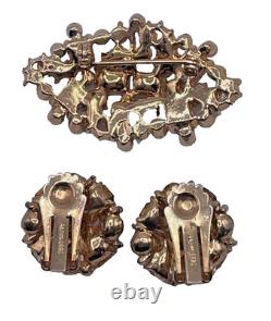 Rare Vintage Claudette Signed Pastel Crystal Rhinestone Brooch Earrings Set