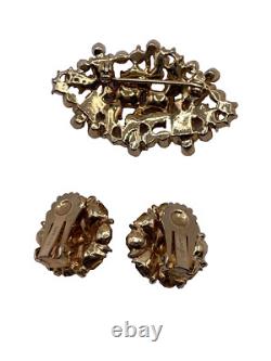 Rare Vintage Claudette Signed Pastel Crystal Rhinestone Brooch Earrings Set