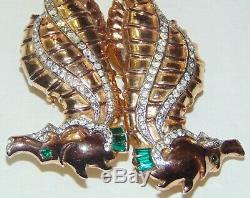 Rare Vintage Coro Duette Seahorse Emerald Rhinestone Pin Brooch Excellent