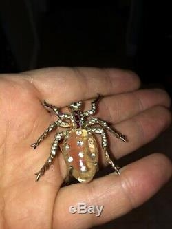 Rare Vintage Coro Sterling Silver Rhinestone Lucite Jelly Belly Spider Brooch